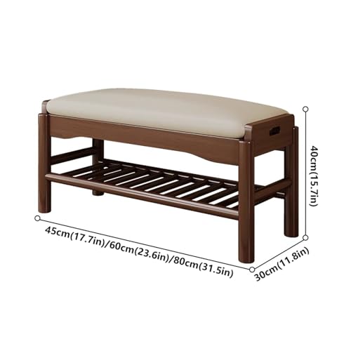 Household Shoe Changing Stool at The Door Integrated Door Stool and Shoe Cabinet Entrance Long Stool Wooden Stool Length 45cm/60cm/80cm(Walnut Color,45cm)