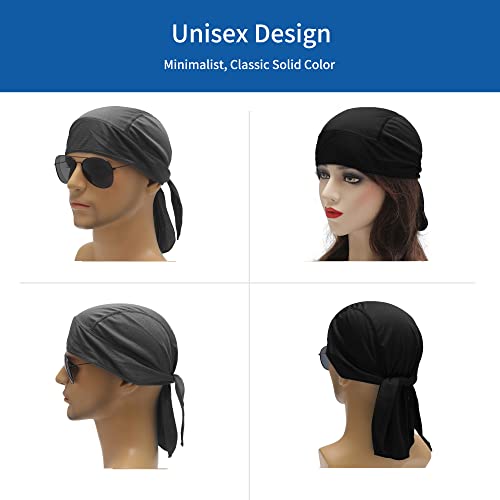 Zlyc Sweat Wicking Do Rags Skull Cap For Men Women Thin Dew Rag Bandana Cycling Helmet Liner Beanie (Solid Black&Gray) #TOP1