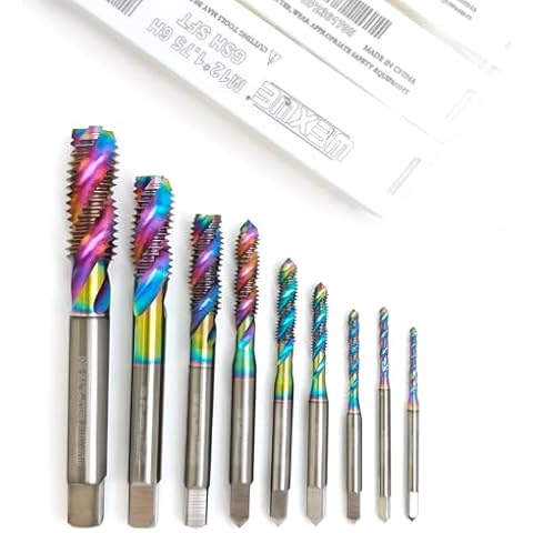 WEXWE Tools DLC Coating Spiral Flute Taps High Speed Steel (HSS) 3 Flutes Machine Screw Tap Set Metric M2 M2.5 M3 M4 M5 M6 M8 M10 M12 Thread Tapping Tool 9cps Cover