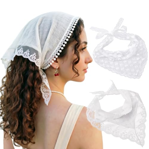 Image of DRESHOW Floral Crochet Hair Bandana Tie Knotted Headscarf Vintage Headband Knitted Head Kerchief for Women Girls