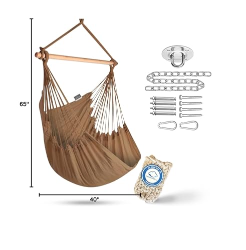 Hammock Sky XXL Hammock Chair Swing - Perfect for Patio, Porch, Bedroom, Backyard, Indoor & Outdoor - Includes Hanging Hardware + Portable Cup Holder (Iced Coffee) - Thumbnail 7