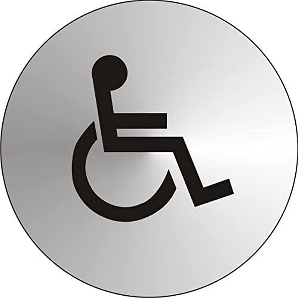 Seco Wheelchair Pictogram Sign, 72mm Diameter - 1.2mm Brushed Stainless Steel