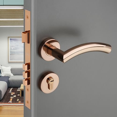 Image of LAPO Mortise Lock Set for Main Door | 50x85mm Lock Body | 70mm Cylinder | Fits 30-50mm Door Range | 3 Brass Keys | Rose Gold Finish | Reversible Fit | Easy Mount Setup | 3 Years Warranty | CMH-5T