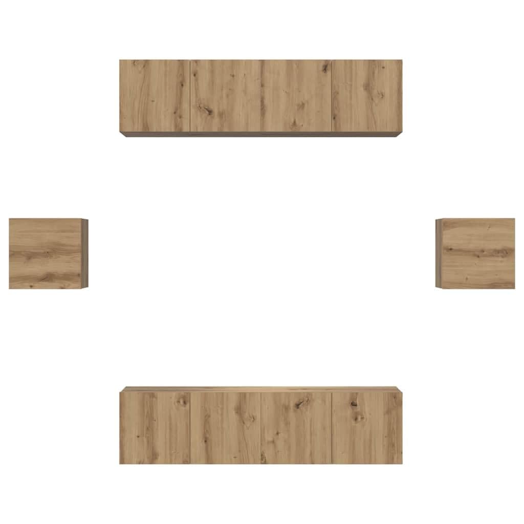 Mueble de pared para TV, 6 piezas, roble Artisan, madera, pared con bisagras, mueble de medios para sala de estar o cine en casa, 60 x 30 x 30 cm