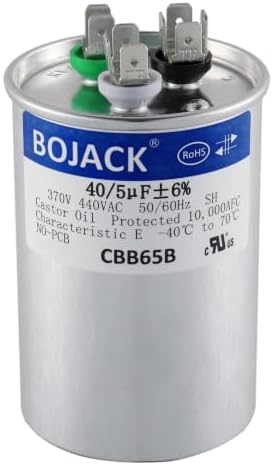 BOJACK 40+5 uF 40/5 MFD ±6% 370V/440 VAC CBB65 Dual Run Circular Start Capacitor for AC Motor Run or Fan Start or Condenser Straight