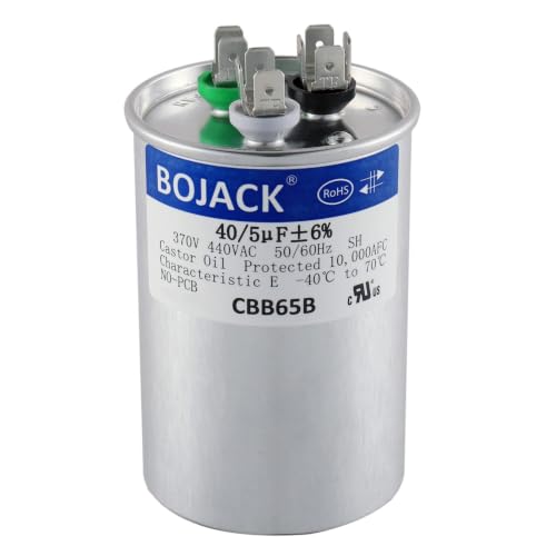 BOJACK 40+5 uF 40/5 MFD ±6% 370V/440 VAC CBB65 Dual Run Circular Start Capacitor for AC Motor Run or Fan Start or Condenser Straight