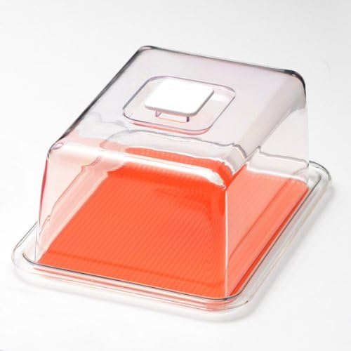 Akebono MT-1114 Cake Food, Square, Orange, Large, Made in Japan, Commercial Supplies, Size Fits Tall Cakes, Cover and Tray Set, Removable Mat, Washable, Clear