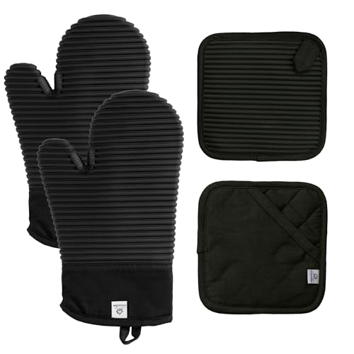 Extra Long Silicone Oven Mitts & Potholders Set, 4-Piece