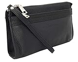 HOCHWERTIGE MATERIALIEN: Aus echtem Leder mit natürlicher Struktur. Innen ist die Handgelenktasche mit robustem Stoff aus 100% Polyester ausgeschlagen. Reißverschlüsse und Druckknöpfe in Silberfarben matt.