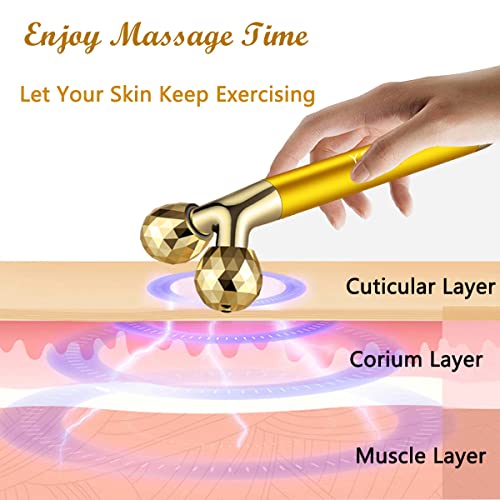 2 In 1 Face Massager Golden Facial Electric 3D Roller And T Shape Arm Eye Nose Massager Skin Care Tools #TOP1