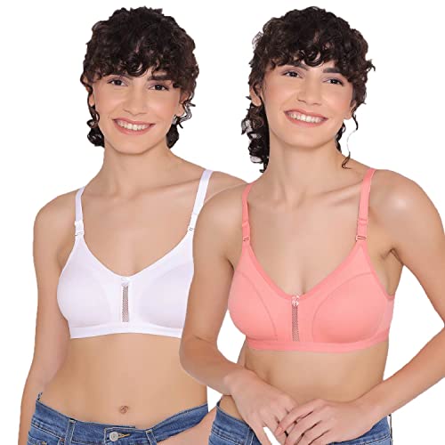 Image of INKURV Women's Non Padded Wireless T-Shirt Bra with Seamless Cups and Detachable Straps Combo of 2
