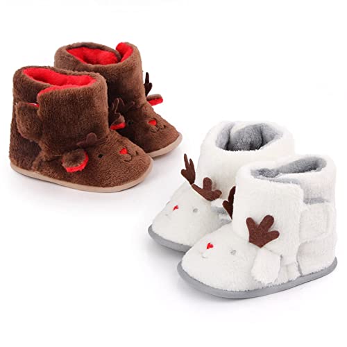 Baby Boy Girl House Slippers Fluff𝐲 Sock Booties Infant Winter Ankle Boots Toddler First Walker Warm Christmas Shoes3