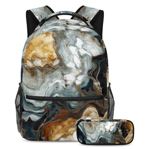 Sac à dos marbré grand format avec trousse pour fille et garçon en lot de 25