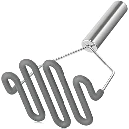 Urbanstrive Non-Scratch Silicone Potato Masher Kitchen Tool, Potatoes Masher Potato Masher Stainless Steel Wrapped In Premium Silicone, Potato Smasher (Grey)