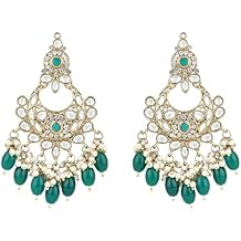 I Jewels Gold Plated Indian Wedding Bollywood Kundan Pearl Chandbali Earrings For Women E3156
