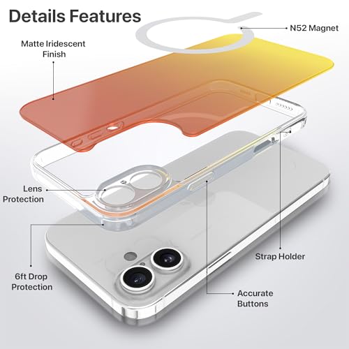 Image of eller sante Eternity Magpro Back Cover Case for iPhone 16 Plus Scratch Resistant Acrylic Camera Lens TPU Shockproof Support Mag-Safe Wireless Charging- Yellow & Orange