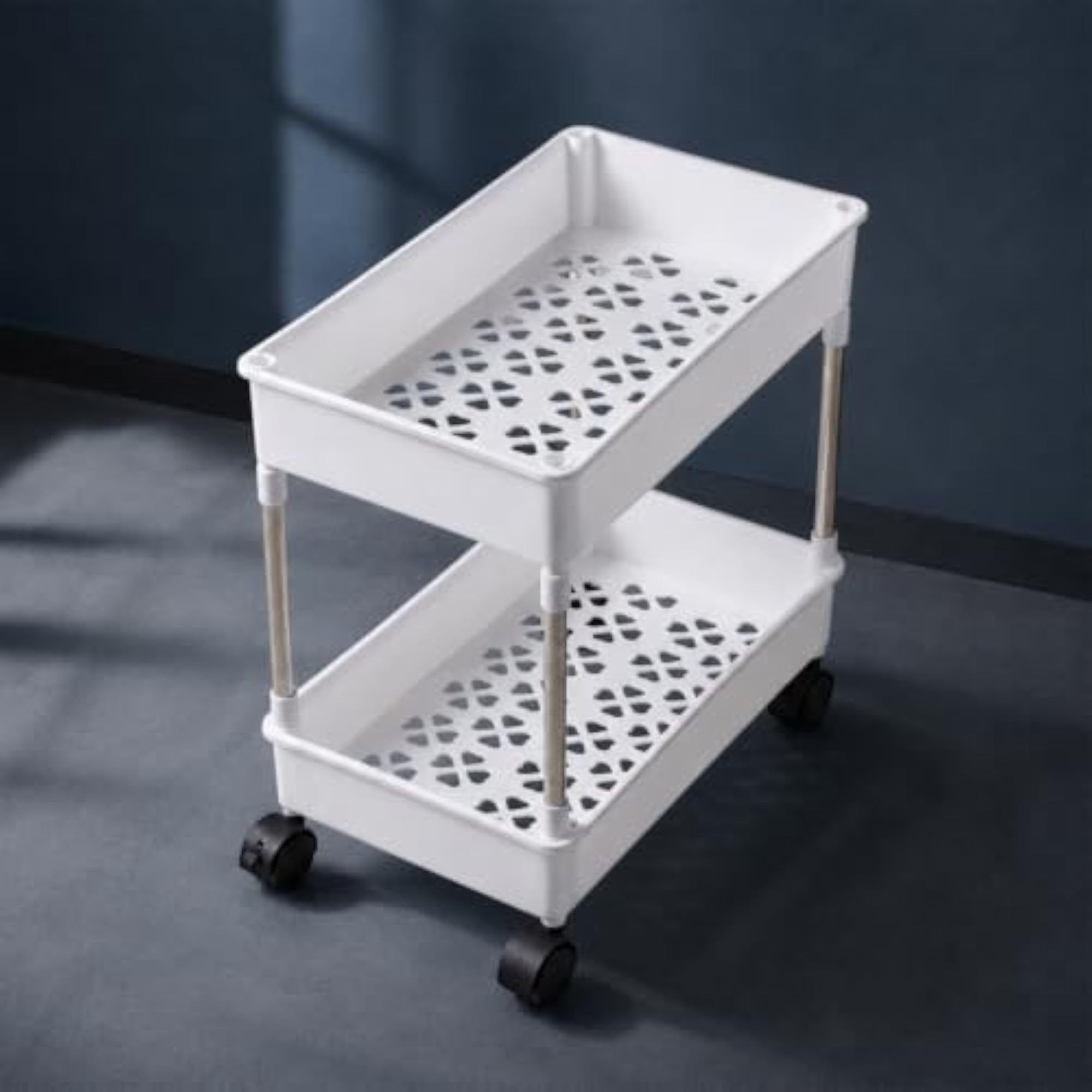 Slim Kitchen Storage Trolley, 2 Tier Rolling Utility Cart with Wheels
