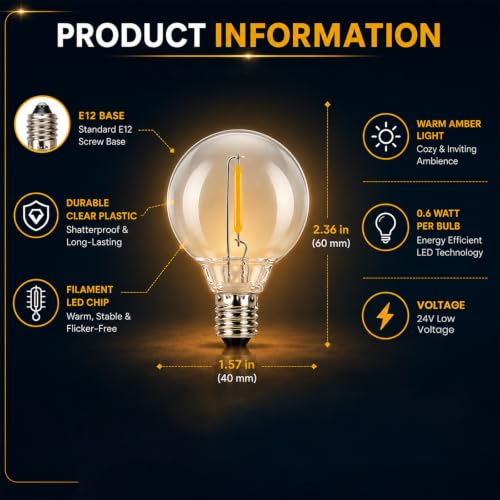Image of Outdoor String Lights 50ft Decorative LED Bulbs IP65 Waterproof Shatterproof for Indoor /Outdoor Energy Saving Hanging Light for Backyard Terrace Garden Balcony (24V Light Dimmable with Remote)