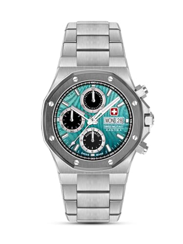 Image of SWISS MILITARY HANOWA Damask Legends ICEWATER Green Round Dial Swiss Made Chronograph Automatic Watch for Men | SMWGL0007002
