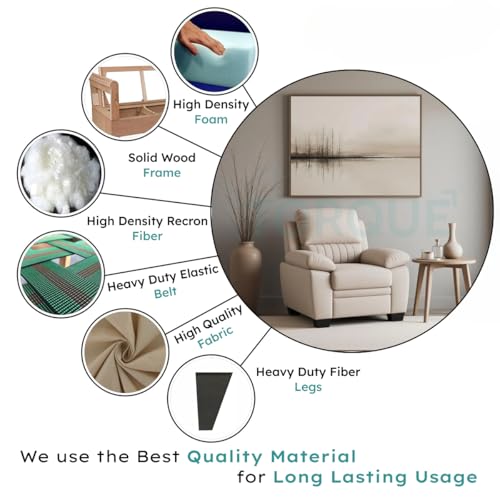 Image of Torque - Jett 1 Seater Sofa Chair (Beige) | Comfortable One Person Fabric Sofa 1 Seater Couch for Studio New Home Festival Gift | 1 Year Warranty
