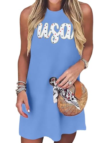 Image of VVNTY American Flag Tank Dress Women: 4th of July Shirts Sleeveless Patriotic USA Flag Tees Casual Summer Tanks Sundress