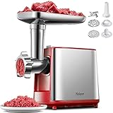 Electric Meat Grinder, Heavy Duty Meat Mincer, Sausage Stuffer Maker, Food Grinder with Sausage & Kubbe Kit, 2 Grinder Plates, Stainless Steel (Red)