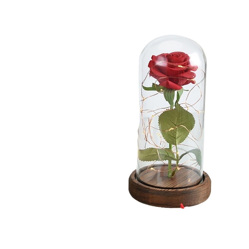Rose enchantée en soie sous cloche en verre avec finitions soignées