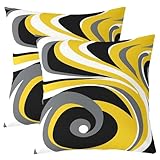 Feelyou Yellow Grey White Geometric Reversible Throw Pillow Covers for Kids Geometric Pillow Covers Home Decor 18 x 18-Inch Stripes Square Cushion Covers Set of 2 Decor Modern Striped Art Abstract