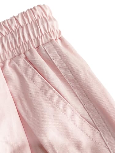 Nanasait Calça cargo feminina cintura elástica cordão com bolsos, 6-14 anos, Rosa claro, 8-9 Anos