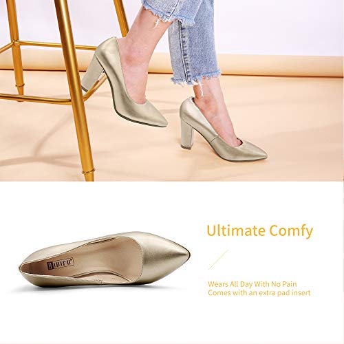 IDIFU Women's IN4 Chunky-HI Block High Heels Closed Pointed Toe Pumps Dress Office Shoes for Women - Image 3