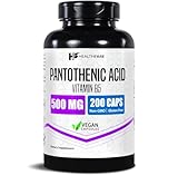 Healthfare Pantothenic Acid 500mg Vitamin B5 Supplement | 200 Vegan Capsules | Extra Strength Energy & Metabolism Support | Non-GMO, Gluten-Free | Made in USA