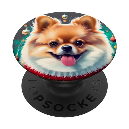 Adorable Pom Christmas Pomeranian Xmas Sipping Coco PopSockets Swappable PopGrip, Black