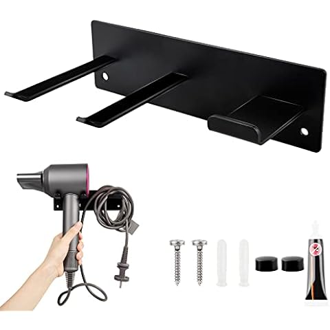 SWAWIS Hair Dryer Holder for Dyson Hair Dryer Holder No Drilling Hair Dryer Holder Universal Hair Dryer Holder with Cable Holder Stainless Steel Hair Dryer Holder Cover