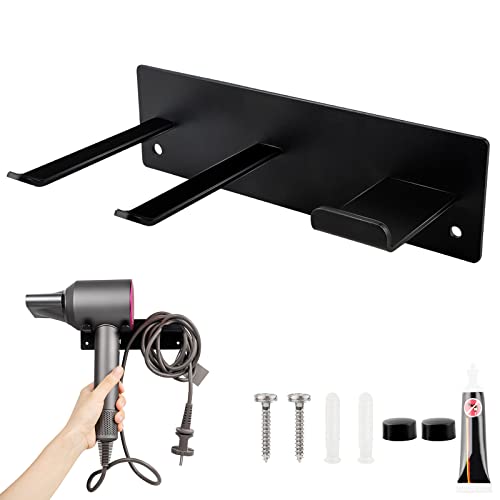 SWAWIS Föhn Halterung Fönhalter Ohne Bohren Schwarz Universal Föhnhalter Haartrocknerhalter mit Kabelhalter Föhnhalterung Edelstahl Fönhalter Wandmontage, Zwei Arten der Installation Cover