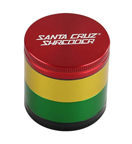 Santa Cruz Shredder 6143494 4pc Medium Herb Grinder, Aluminum, Rasta, Red, Gold, Green, Black