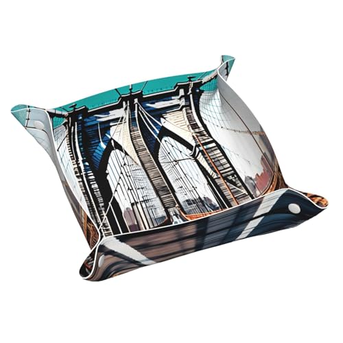 Brooklyn Bridge - Bandeja de cuero con estampado de puente de escritorio, bandeja decorativa, bandeja para mesita de noche