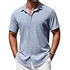 COOFANDY Mens Button Down Shirt Short Sleeve Casual Shirts Beach Summer Linen Shirts Wedding Vacation Shirts