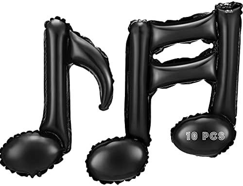 10 Pieces Musical Note Aluminum Foil Balloons Guitar Black Happy Birthday Music Balloons Banner Music Party Decorations for Music Themed Party, Birthday, Home Outdoor Party, Celebrations