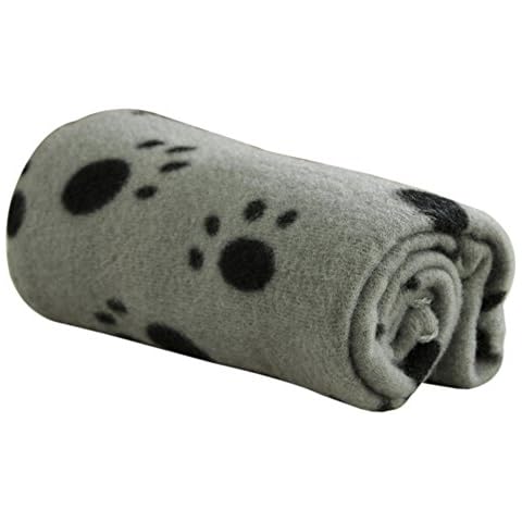 Fixuk Pet Cat Dog Puppy Soft Fleece Paw Print Blanket Warm Beds Mat Cover (Grey) Cover