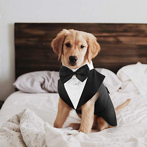 Migohi Dog Tuxedo Dog Suit And Bandana Set, Dog Formal Costume Party Suit With Detachable Bowtie Collar For Halloween Christmas Wedding, Pet Gentle Bow Tie Shirt Vest For Small Medium Large Dogs #TOP6