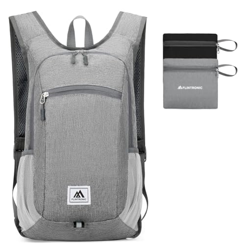flintronic 16L Mochila Plegable Ultraligera, Mochila de Viaje, Mochilas de Senderismo, Mochilas de Marcha Pequeña, Impermeable, para Hombre Mujer, para Senderismo Caminar Acampar Gris Claro