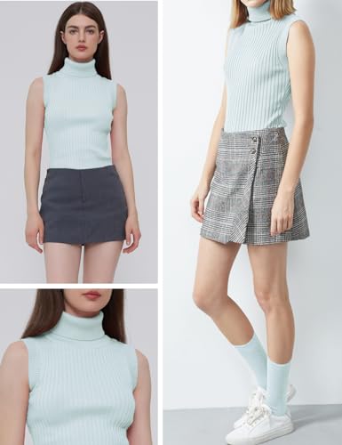 Image of v28 Women Sleeveless High Neck Turtleneck Stretchable Knit Sweater Top
