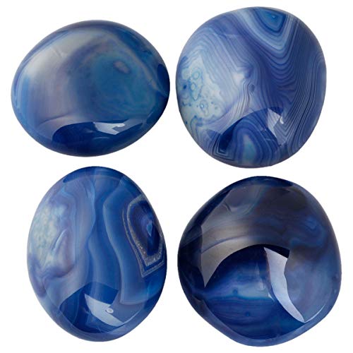 Mookaitedecor Blue Agate Pocket Palm Stone Worry Stones Therapy Crystal Healing Gemstone Irregular Shape #TOP2