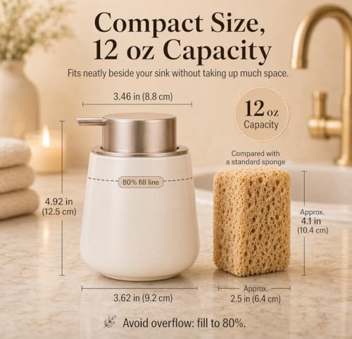 Image of Bosilunlife Hand Soap Dispenser - 12oz Ceramic Soap Dispenser Bathroom Refillable Liquid Soap Pump Dispenser for Bathroom Kitchen Dispenser for Dish Soap with Easy-to-Press Pump