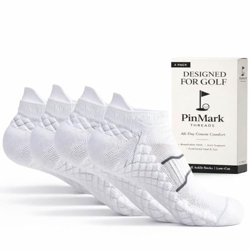 PinMark Threads TourComfort Golf Ankle Socks for Men, 4 Pairs, Cushioned All-Day Comfort, Anti-Blister, Moisture Wicking