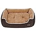 FEANDREA Lit pour Chien, Panier pour Chien, Revêtement en Tissu Style Ours en Peluche, avec Coussin Amovible, Marron,Beige, 90 x 75 x 25 cm, L PGW06YC