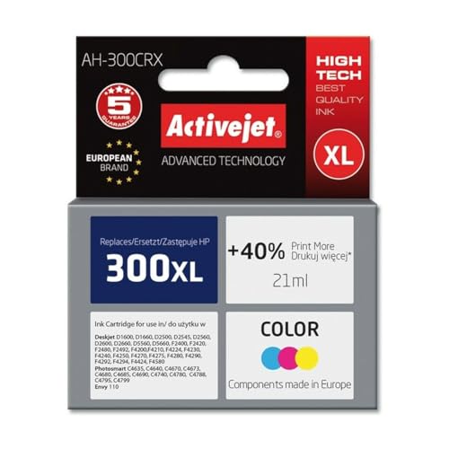 Tusz Activejet AH-300CRX do drukarki HP, Zamiennik HP 300XL CC644EE; Premium; 21 ml; kolor. Drukuje więcej o 40%.