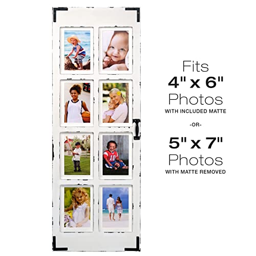 EXCELLO GLOBAL PRODUCTS Window Picture Frame Holds Eight 4x6 or 5x7 Photos: Ready to Hang Rustic, Barnwood, Farmhouse, Beach House Wood Picture Frame (White)