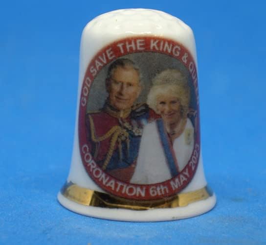 China Collectible Thimble - King Charles 111 & Queen Consort Camilla Coronation - Dome Gift Box