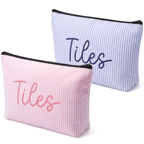 Sunnymove 2 Pcs Empty American Mahjong Tile Bag, Stripe, Pink,Blue